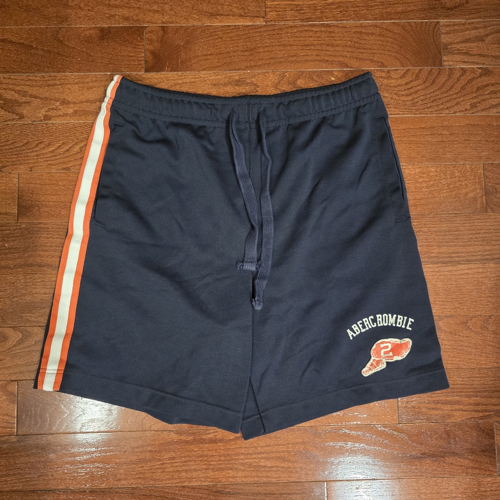 Abercrombie & Fitch Men's Dark Blue Shorts with Orange Accents